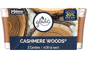 Glade 1-Wick Scented Candle Jar, Cashmere Woods, Air Freshener Infused with Essential Oils, 4.08 Oz, 2 Count
