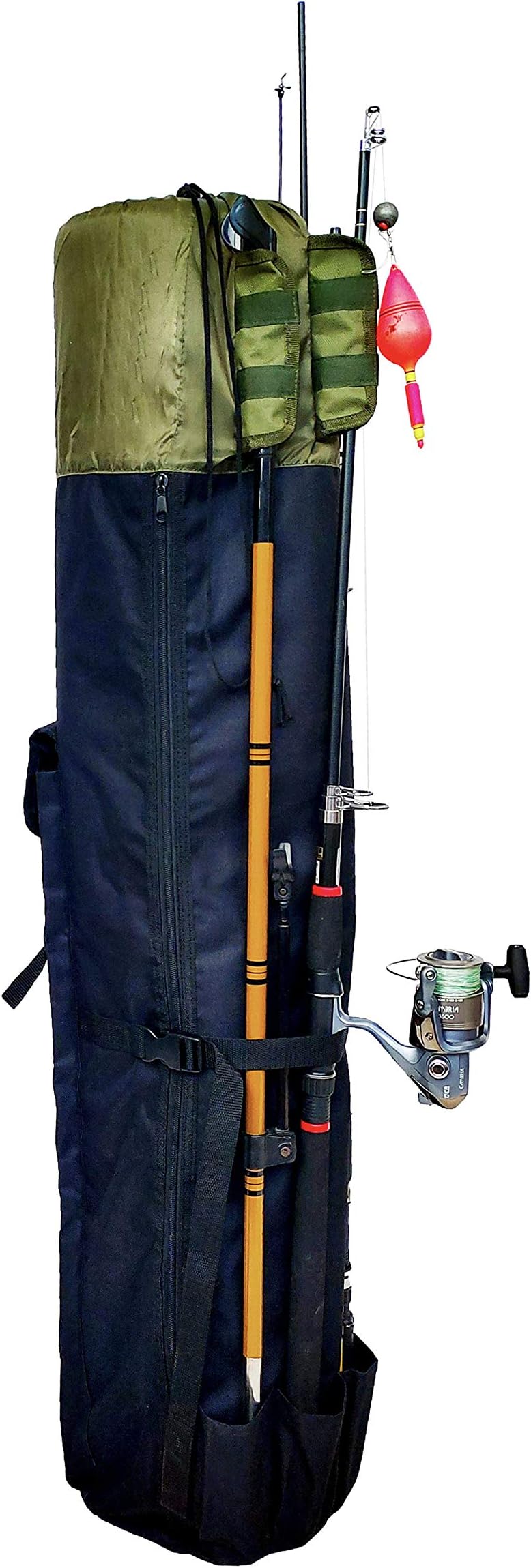 Hoovy Fishing Rod Carrying Case Organizer Storage Pockets and Shoulder Strap for Carrying