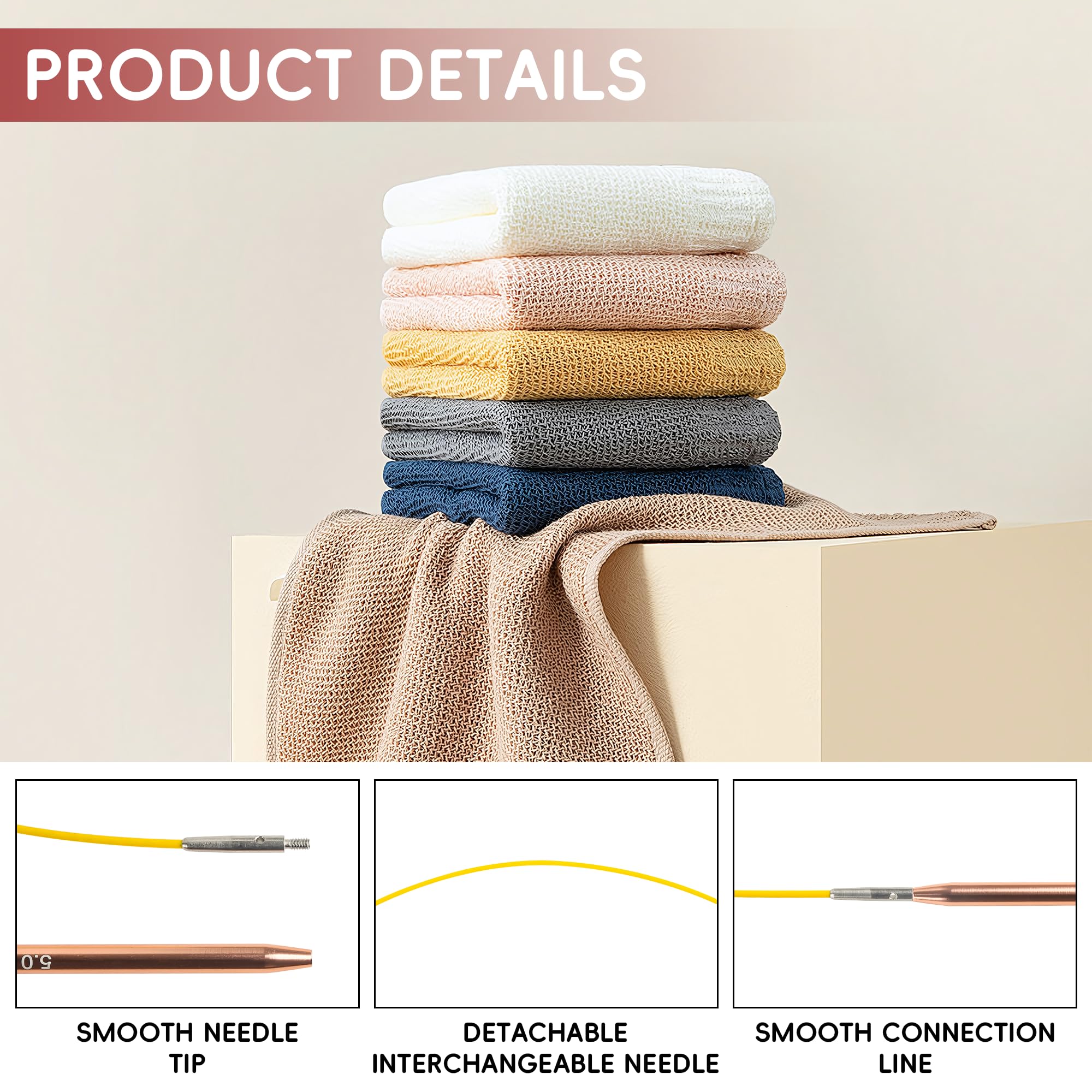 KoovDem Interchangeable Circular Knitting Needles Set - 13 Pairs | Premium Aluminum Needles & Accessories | Rose Gold