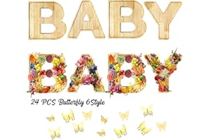 MLOLM Wooden Baby Charcuterie Board Letters,4pcs Baby Shower Charcuterie Letters Fillable Plates With 24 Gold Butterfly for Baby Shower Snack Food Cake Cookies Gender Reveal Birthday Party