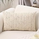 GIKKEARL Textured Boucle Lumbar Pillow Covers 12x20 Neutral Striped Throw Pillows Soft Modern Farmhouse Pillow Cases, 1pc Decorative Accent Rectangle Couch Cushion Cover for Bed Sofa, Cream Brulee