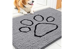 Smiry Dog Door Mat for Muddy Paws, Absorbent Dirt Trapper Non Slip Quick Dry Washable Chenille Mat for Mud Dogs, Entry Rug for Indoor and Outdoor (30x20 Inches, Grey and Black)