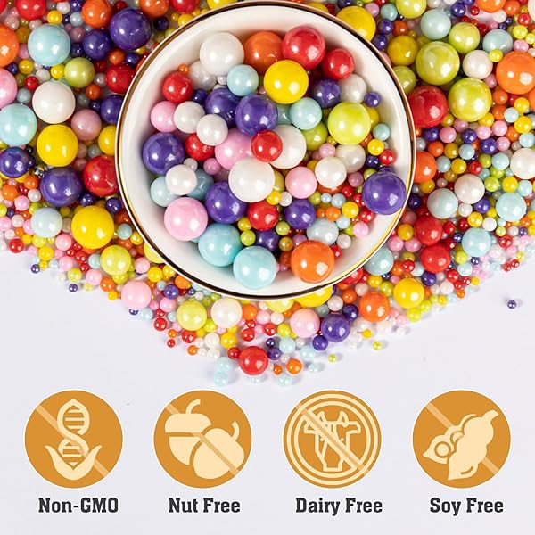 TWISWEET RAINBOW PEARL SPRINKLES FOR CAKE DECORATING, EDIBLE SUGAR PEARLS FOR BAKING, MIX SIZE, CAKE TOPPER CUPCAKE COOKIE ICE CREAM DESSERT DECORATIONS, EASTER BIRTHDAY SUMMER PARTY SUPPLIES (130G/4.58OZ)