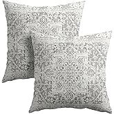 Anyako Boho Throw Pillow Covers 18X18 Inches Set of 2 Grey and White Ethnic Design Pillowcase Soft Cotton Linen Square Carpet Pattern Cushion Covers for Home Sofa Patio Bedroom