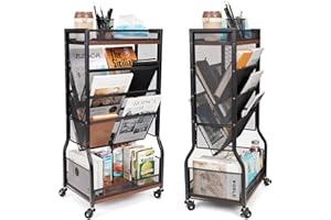 3INGSEAGULLS 8 Tier Rolling Bookshelf Cart with Wheels，Mobile Book Storage with 2 Sides Access Bookcase for Narrow Space, Slim Rolling File Organizers and Storage for Study Office Living Room Classroom School