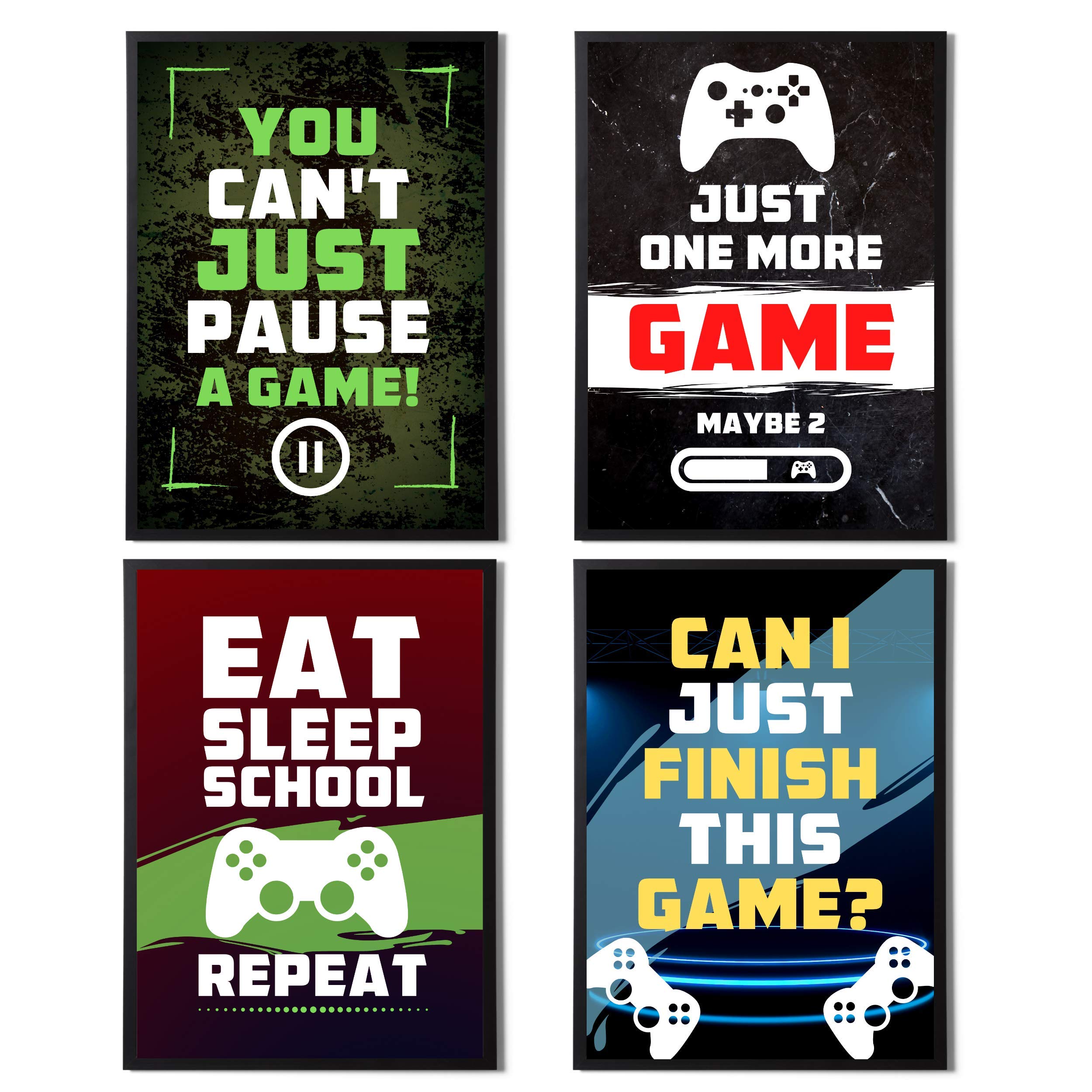 4 Pack Boys/Mens Video Game Wall Art Prints - Funny Set of 4 Stylish Design Posters For Kids Boys Bedroom (A4, Gaming Set 1)