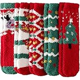 fauson Fuzzy Socks for Women - Christmas Fuzzy Socks Cozy Fun 5 Pairs, Xmas Holiday Sock for Gifts