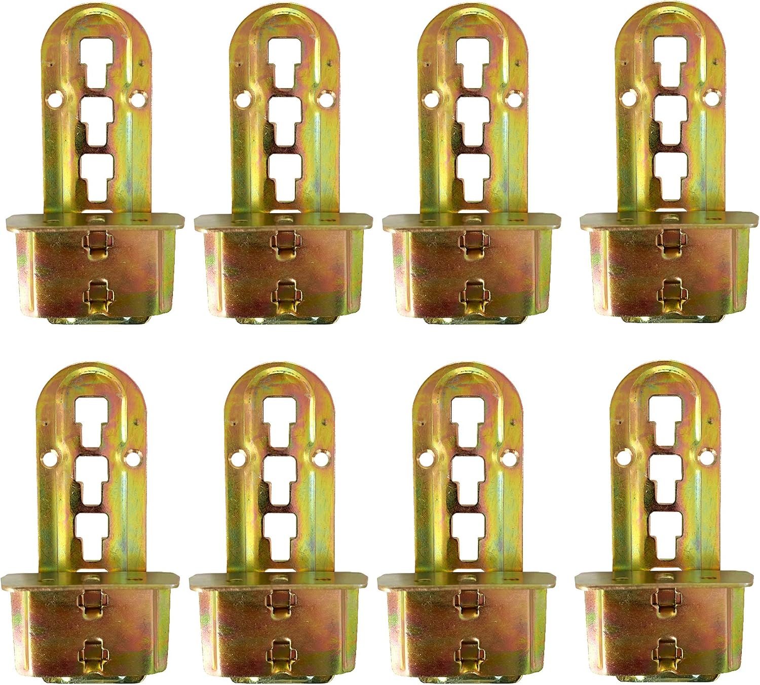 LIKERAINY Bed Connectors Brackets Suspension Fittings Joiner Hooks Height Adjustable for Centre Support and Slatted Frame Metal Yellow Chromed 8 Sets