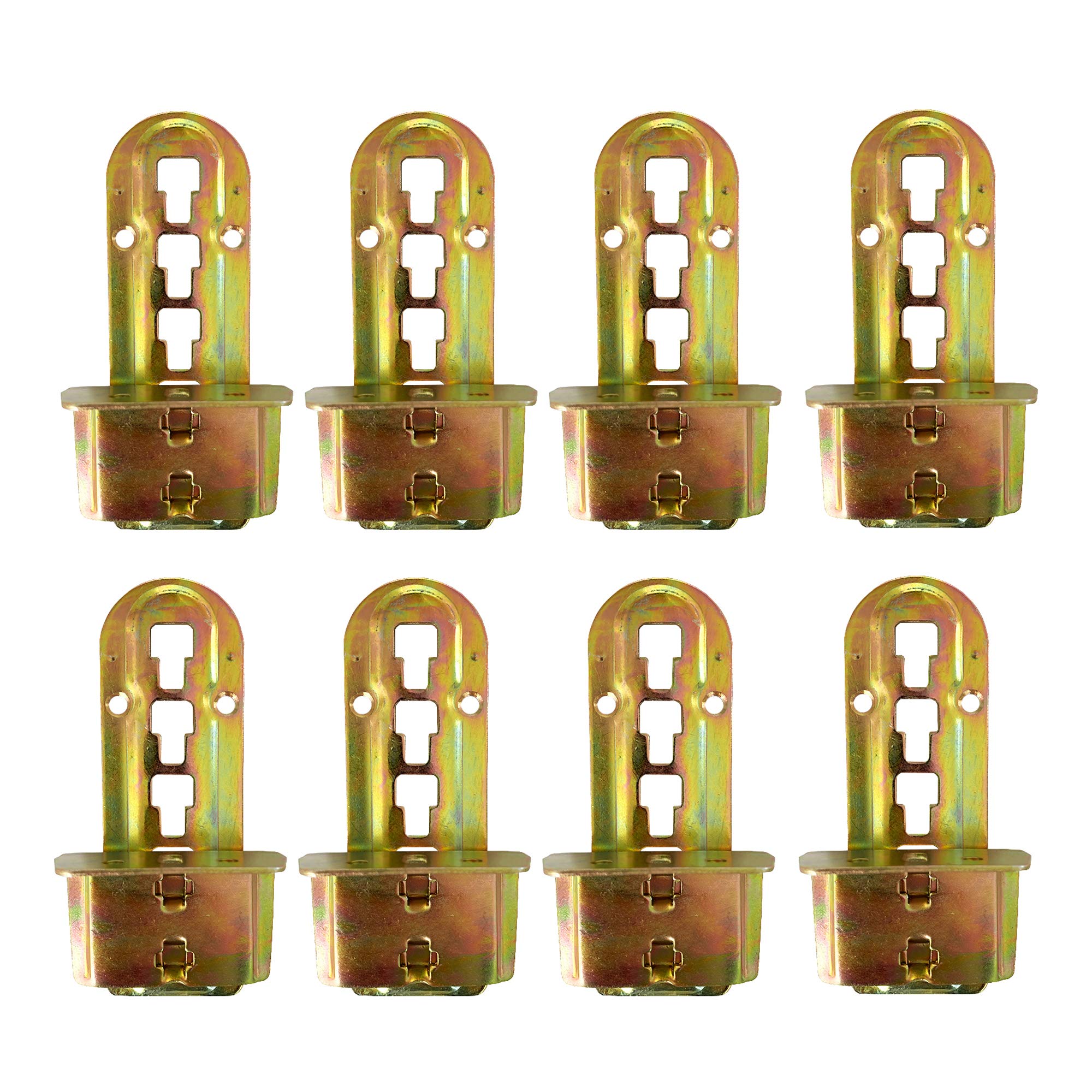 LIKERAINY Bed Connectors Brackets Suspension Fittings Joiner Hooks Height Adjustable for Centre Support and Slatted Frame Metal Yellow Chromed 8 Sets