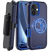 CONWOE Magnetic for iPhone 17 Case,with Belt Clip,[Compatible with Magsafe] W/Tempered Glass Screen Protector,Anti-Drop,Shockproof,Heavy Duty Protection (Dark Blue)