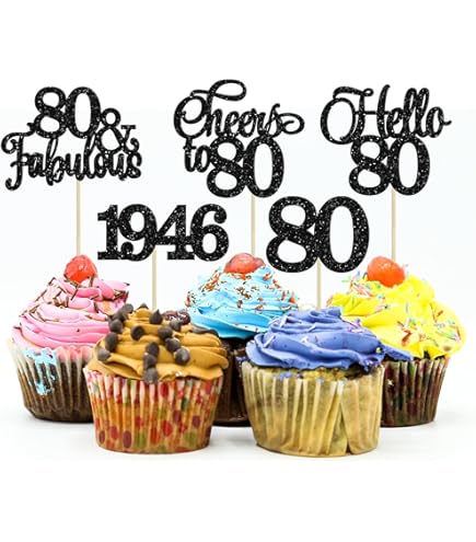 18 Adornos Para Cupcakes De 80 Cumpleaños, Saludos A 80 Fabulosos