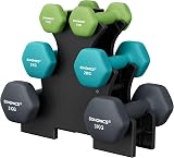 SONGMICS 6 Dumbbells Set with Storage Stand Neoprene Hex 1/2/3 kg Lime Teal