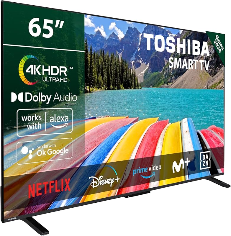 Toshiba 65uv2363dg smart tv 4k uhd de 65 ", sem moldura, com hdr10, dolby audio, compatível com alexa e google voice assistant, bluetooth