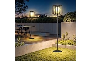ELECLINK Bright Outdoor Floor Lamp, Cordless Solar Outdoor Lamps for Patio Waterproof, 3 Light Color Moon Floor Lamp for Lawn Garden Yard Deck Reading with Rechargeable Battery by Solar or USB-C