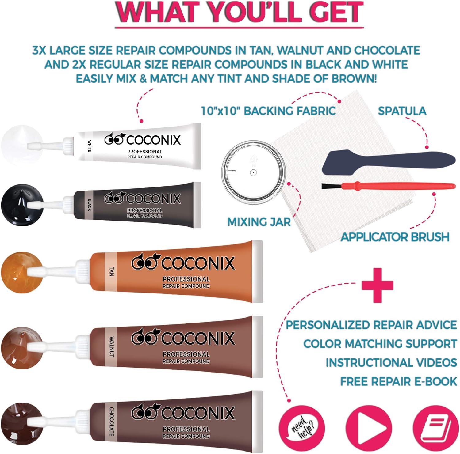 Coconix Brown Leather and Vinyl Repair Kit - Restorer of Your Couch, Sofa, Car Seat and Your Jacket - Super Easy Instructions - Restore Any Material, Genuine, Italian, Bonded, Bycast, PU: Automotive