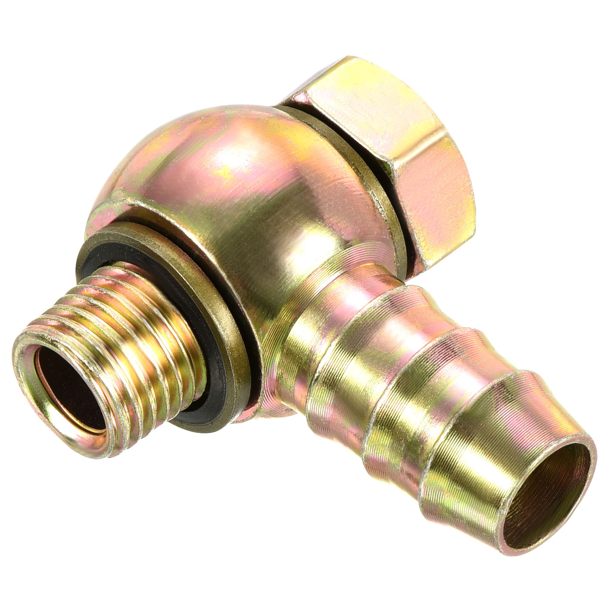 PATIKIL Hose Barb Fitting Elbow 16mm Barbed M14x1.5 Male Thread, Carbon Steel Pipe Adapter Connector for Air Water Fuel Oil, Gold
