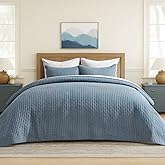 EVERGRACE x Kinsey Walsh Cross Stitch Pre-Washed Cotton Quilt Bedding Set King Size, Oversized 3 Pieces Lightweight Bedspread Coverlet for All Season, with 2 Matching Shams, Dusty Blue, 118"x106"