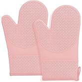Hovico Silicone Oven Mitts, Heat Resistant 500F Kitchen Mitts 2PCS, 11.6" BPA-Free Soft Baking Gloves, Non-Slip Grip Oven Gloves with Soft Cotton Lining for Kitchen Cooking Baking BBQ - Pink