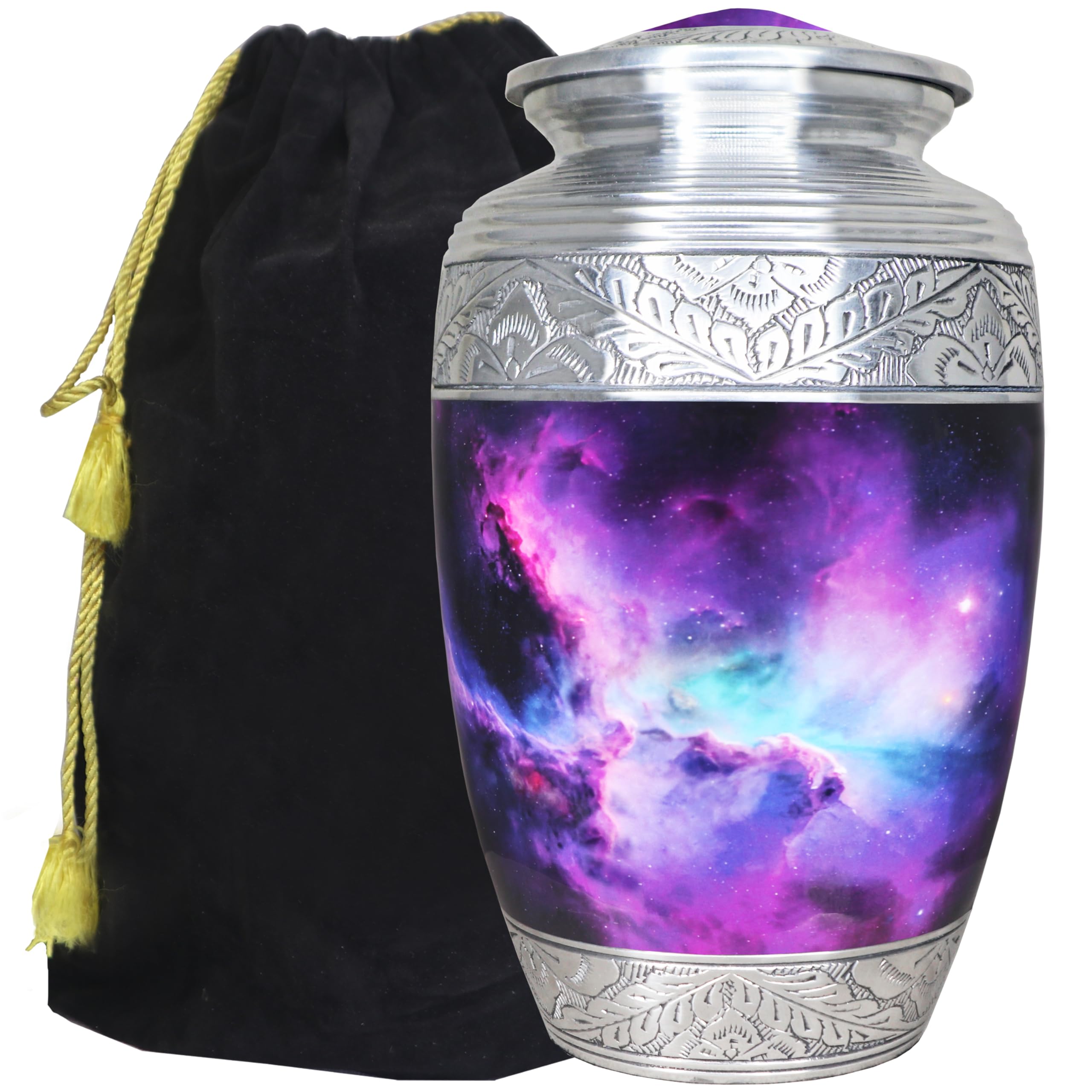 Photo 1 of M MEILINXU Cremation Urns for Human Ashes Adult Female & Male, Funeral Urn for Ashes for Women & Man, Purple Cosmic Galaxy Urns, Burial, Aurora Borealis Decorative - Large Full Size