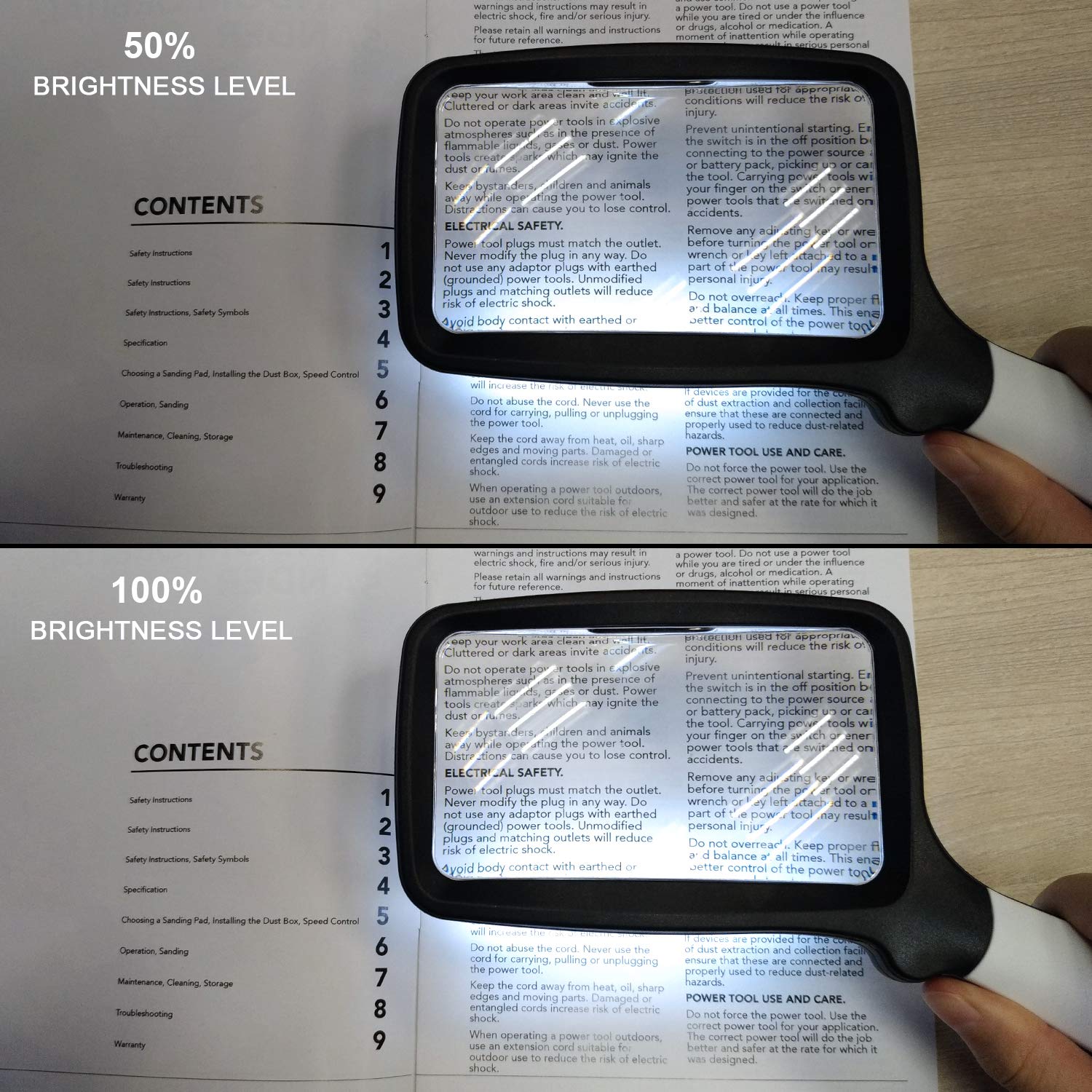 H+LUX Lighted Magnifying Glass 2X Large Handheld Reading Magnifier with 5 Dimmable LED Lights, Folding Handle, Rectangular Lens, Ideal for Seniors Reading, Low Vision, Macular Degeneration, Hobbyists