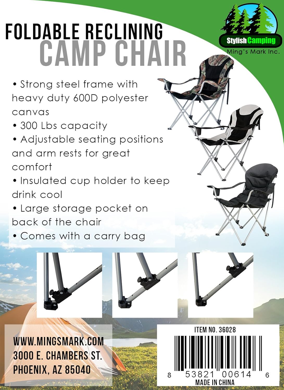 Stylish Camping Black/Flag Logo Folding Reclining Outdoor Sports Camping Chair 36029 : Sports & Outdoors