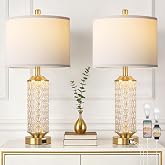 QiMH Glass Table Lamps Set of 2, Modern Gold Beside Lamps for Living Room | Two 2700K LED Bulbs, USB A+C Charging Ports, Dual-Light Design Offer Four Lighting Scenes, High-Transparency Glass Body