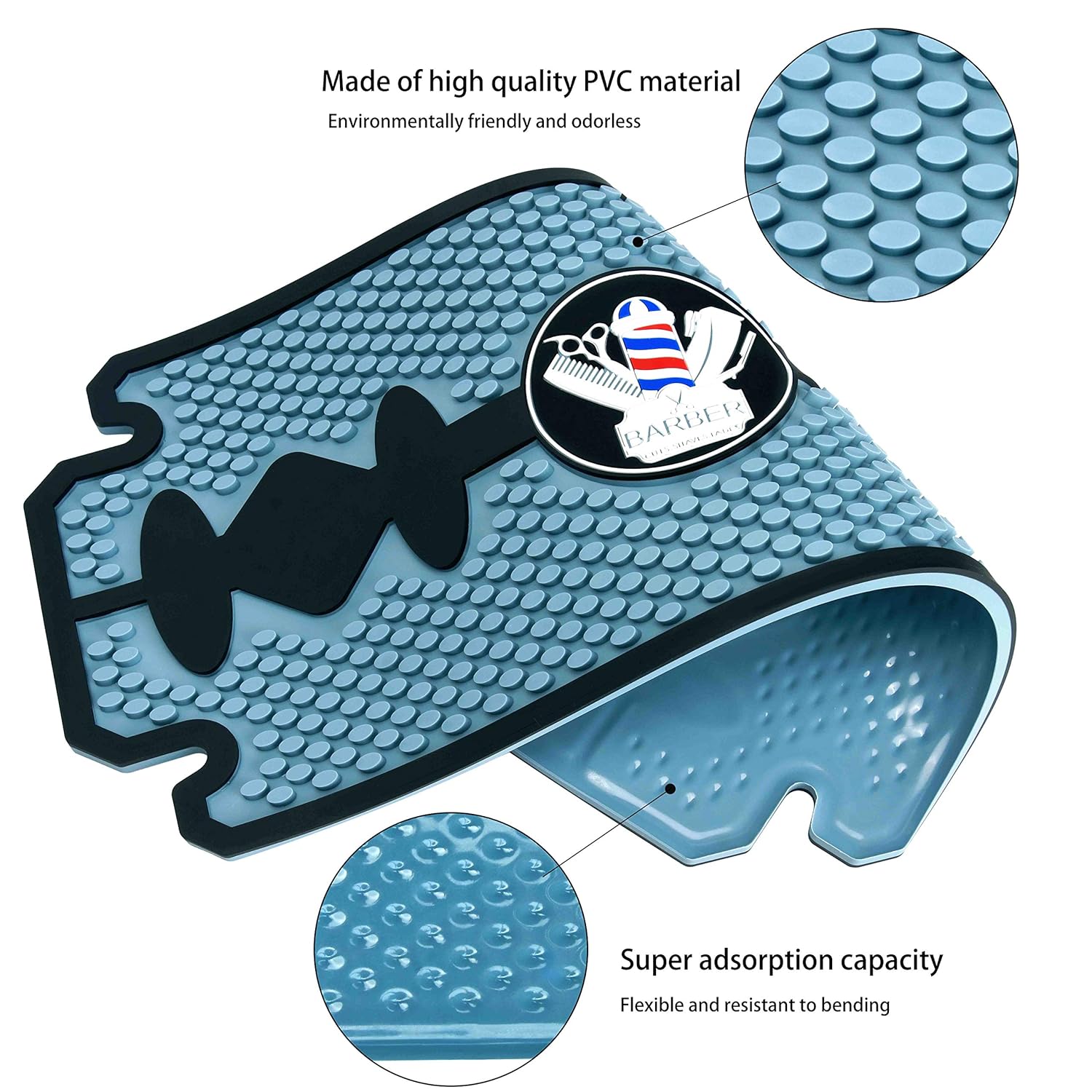 Noverlife Rubber Barber Station Mat, Heat Resistant Anti Slip Hair Salon Service Mat, Double Edge Countertop Protector Pad for Hair Styling Tools, Professional Flexible Mat for Clippers Salon Tools: Beauty