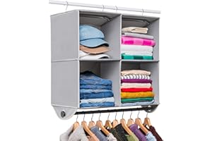 HOLDN’ STORAGE Hold N' Storage - 4 Shelf Hanging Closet Organizer - Closet Hanging Shelves Storage and RV Closet Hanging Organizer- Grey with Black Metal Rod - 24” W x 12” D x 29-1/2” H - Perfect for College Dorms