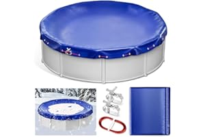 Keycci 24FT Round Winter Pool Cover for Above Ground Pools, 4FT Overlap Extra Thick PE Pool Cover Pool Protection with Winch and Cable, Swimming Pool Cover, Cold and UV-Resistant, Blue
