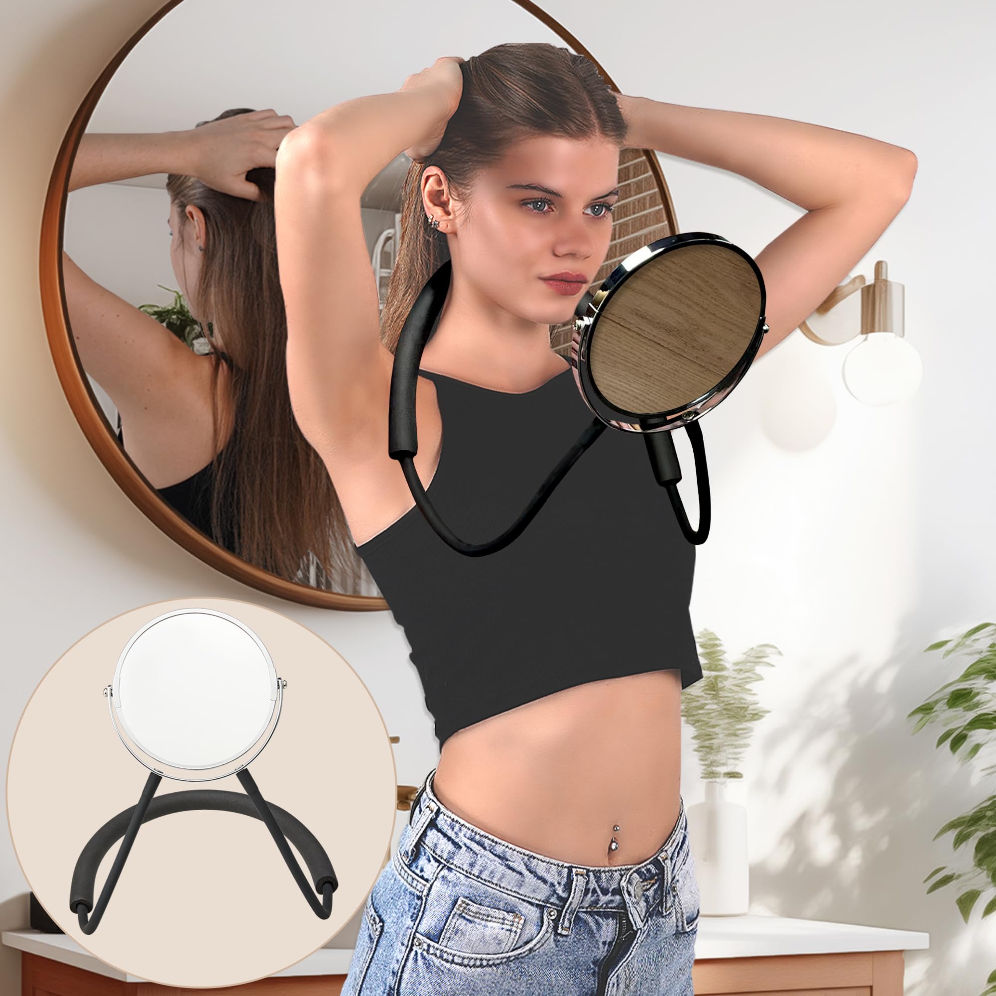 Photo 1 of XWZMR Double Sided Mirror to See Back of Head,Big Size 360°self Haircut Hands Free Adjustable Mirror,Standard Viewing and 5X Magnification for Women Man,Arm Flexible to Around The Neck