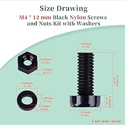 Pzsmocn 300 Pieces/100 Sets M4*12 mm Plastic Black