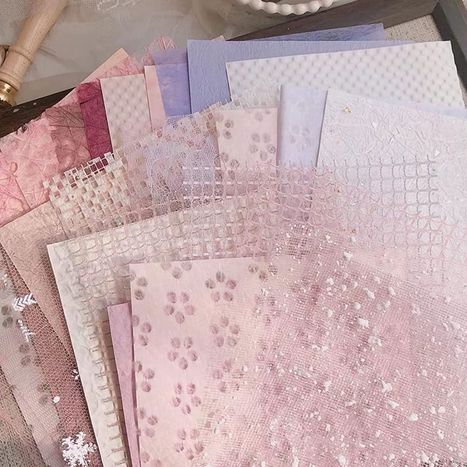 30pc Scrapbook Paper, Textured Craft Paper for Scrapbooking, Handmade Snow Dot Mesh Fabric Mix, Journaling Supplies, DIY Card Making