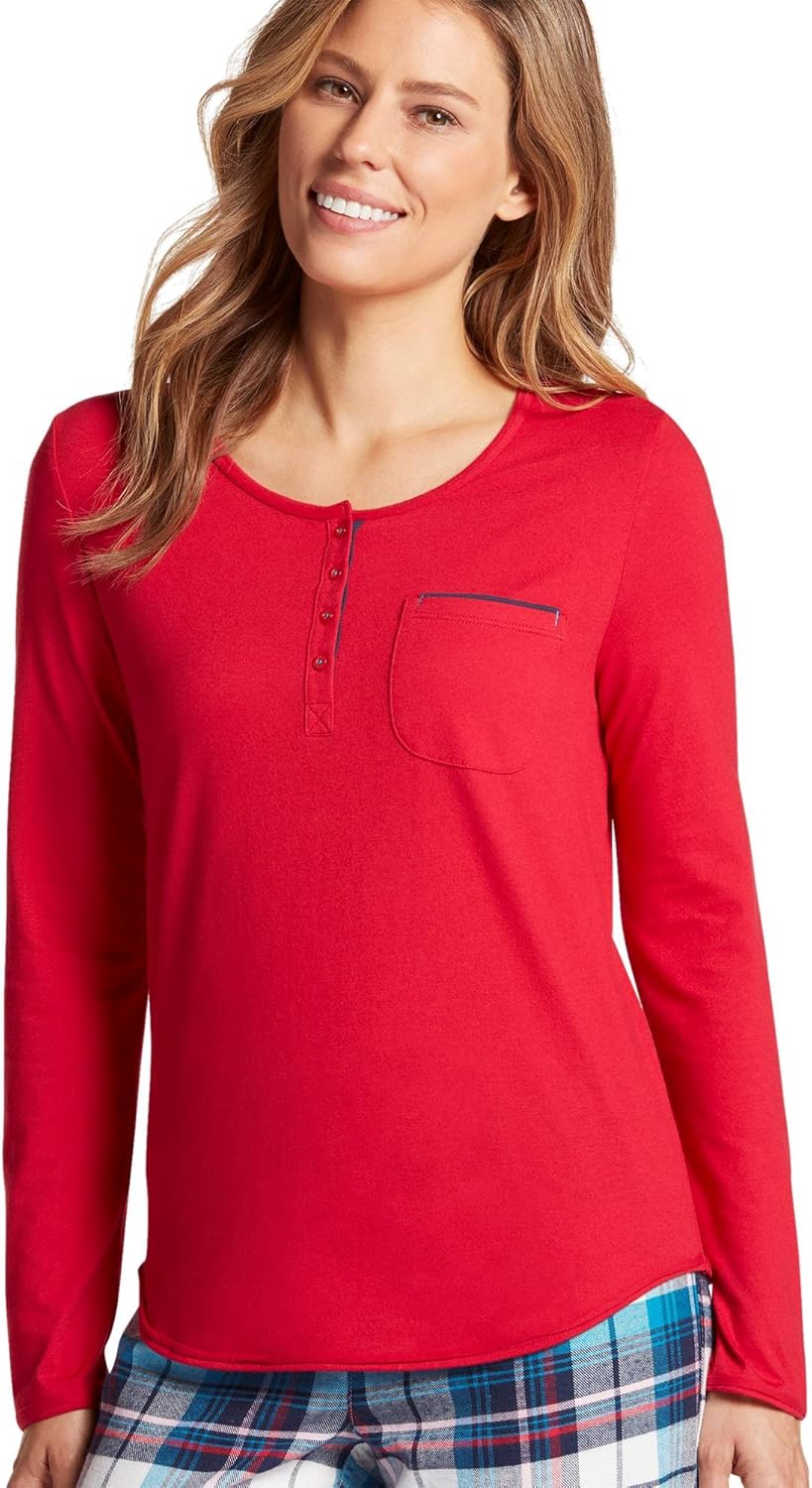 Jockey Women's Sleepwear Long Sleeve Henley, Crimson, L at Amazon Women’s Clothing store