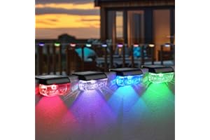 Herzila 12 Pack Deck Lights Outdoor, RGB Color Changing Solar Fence Lights, Waterproof Solar Step Lights for Outside, Step, Fence, Deck, Stair, Pool and Yard