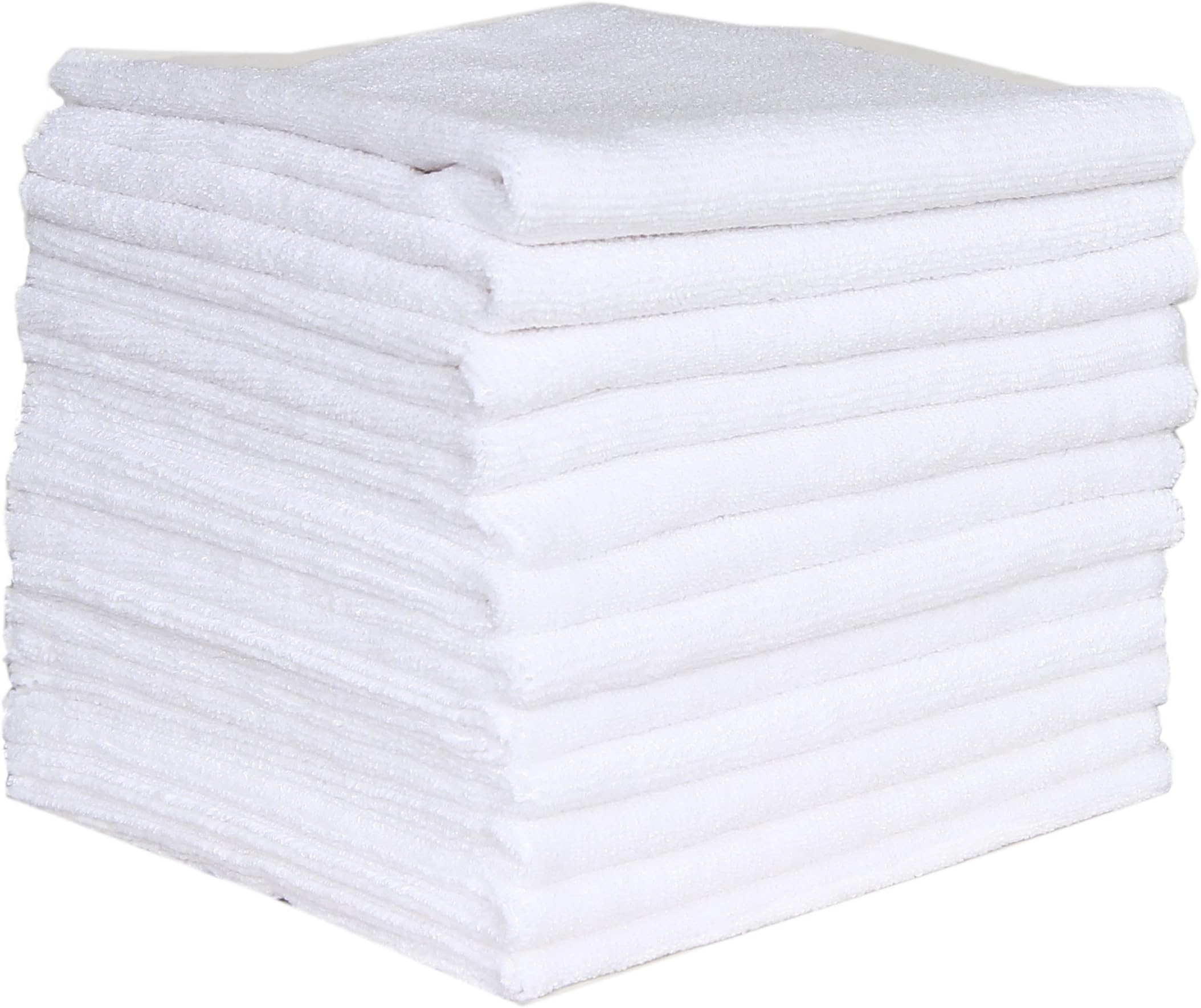 (12-Pack 380gsm) LANTEENSHOW Edgeless Microfiber Cleaning Cloths For Car,Auto,Multi surface,Warp Knitting 380gsm,16×16 In, White