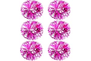 Extpro 6Pcs Cheerleading Pom Poms Matte Metallic Foil Cheer Pompoms with Baton Handle, Kids Adults Team Spirit Cheering Stuff for Sports Games Carnival