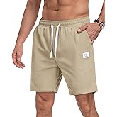 DOWMQ Mens Corduroy Shorts Casual 7 Inch Elastic Waist Drawstring Lightweight Summer Beach Shorts with Pockets