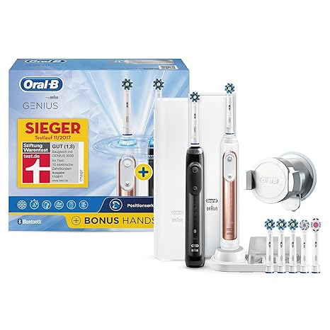 Oral-B Bonuspack Genius Wiederaufladbare Elektrische Zahnbürste, 2 Handstücke mit Bluetooth-Verbindung, 6 Modi, 7 Aufsteckbür