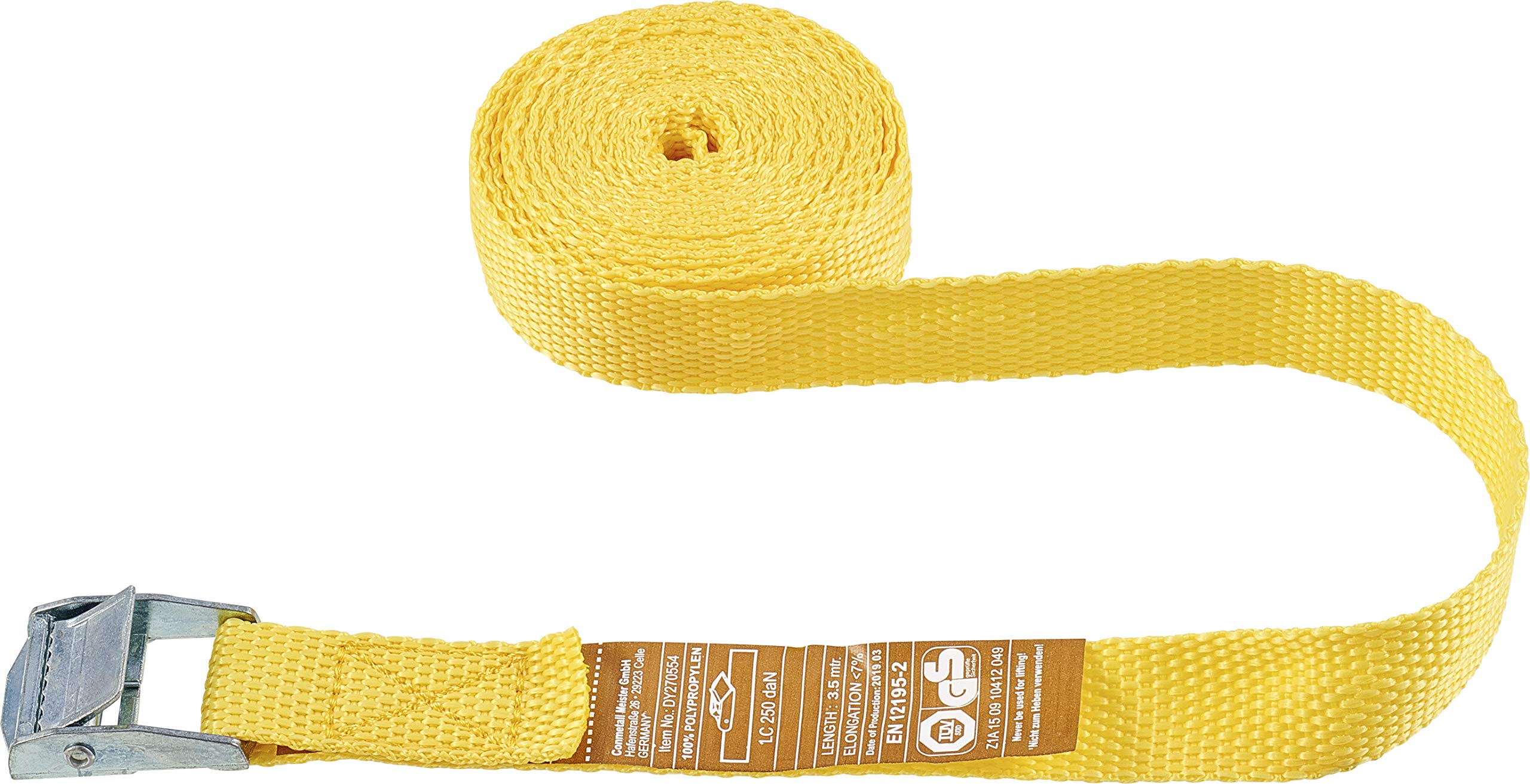 Connex DY270554 Lashing Strap – One Piece – 3.5 m x 25 mm – Maximum Load 250 kg – with Clamping Lock Without Hooks – Made of Polypropylene/Lashing Strap/Load Securing/Ratchet Strap