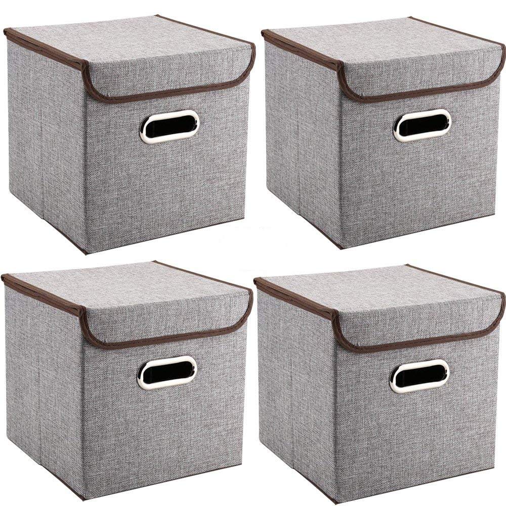 Buy MEE'LIFE Handles Storage Boxes 4Pack Linen Fabric Foldable Basket