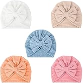 DRESHOW BQUBO 5 Pieces Newborn Baby Turban Hats Bow Baby Infant Beanie Breathable Toddler Cap for Baby Girls
