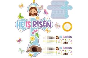 COCHIE 24 Set He is Risen Paper Cross Easter Crafts Kit, Christian First Communion Gift, DIY Make Your Own Jesus Resurrection