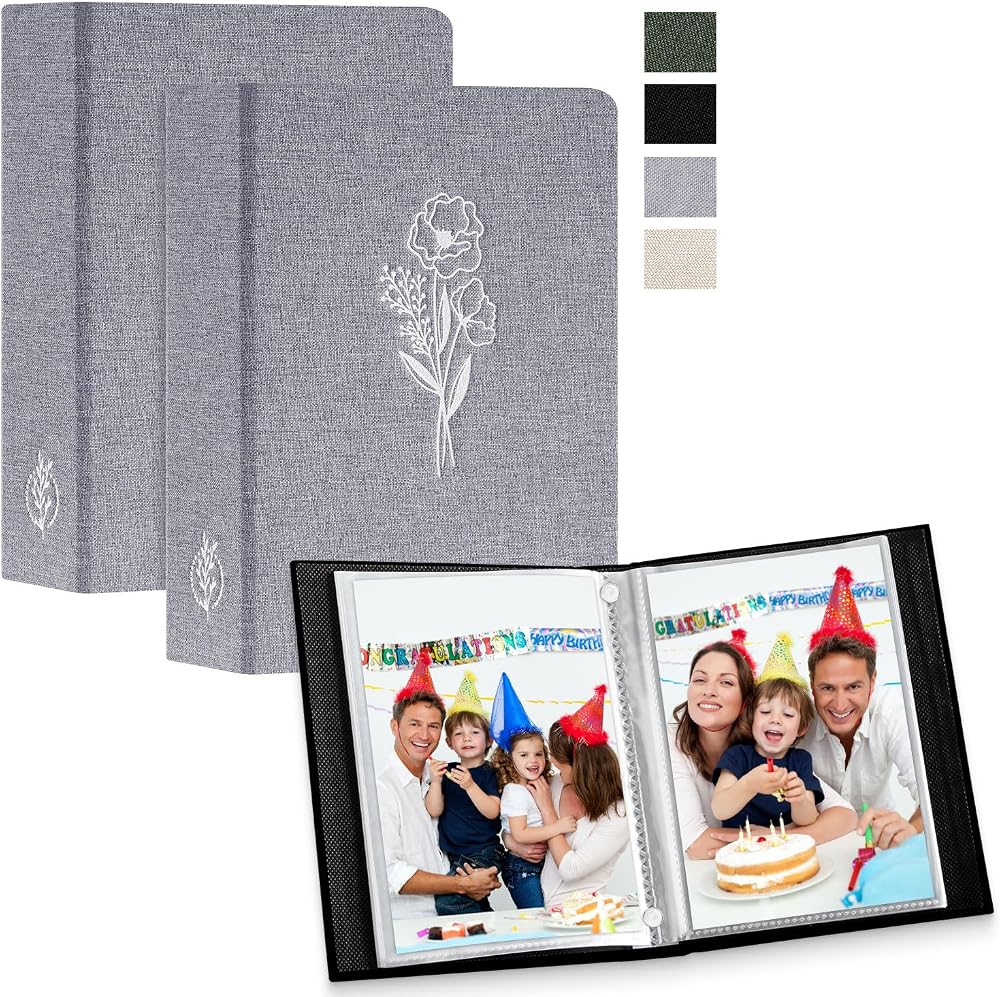Lanpn Photo Album 3.5x5 50 Pictures 2 Packs Linen Grey 9x13cm Top Loading