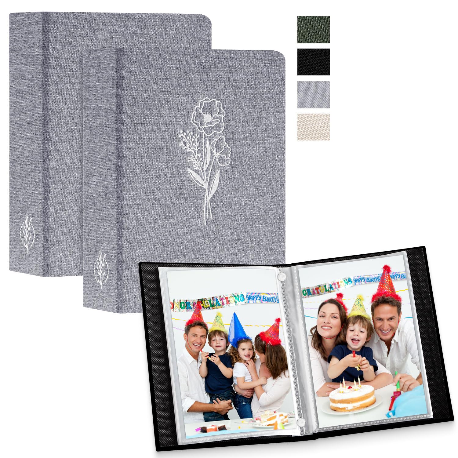 Lanpn Photo Album 3.5x5 50 Pictures 2 Packs, Small Mini Capacity Linen Photo Book Sets, Each Album Holds 50 Top Loading Vertical Only Picture for Kids Boys Girls (Grey)