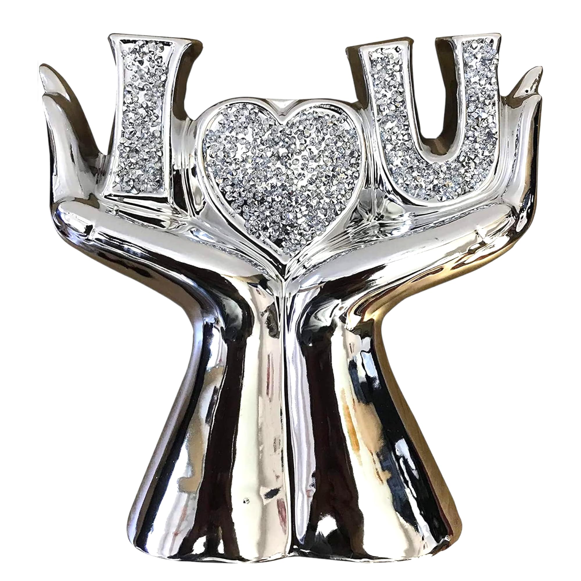 Crystallized Small Two Heart in Hands Ornament, Crushed Diamond, Handmade Craft, Home Decor, Gift for Mother's Day, Wedding, Anniversary, Birthday