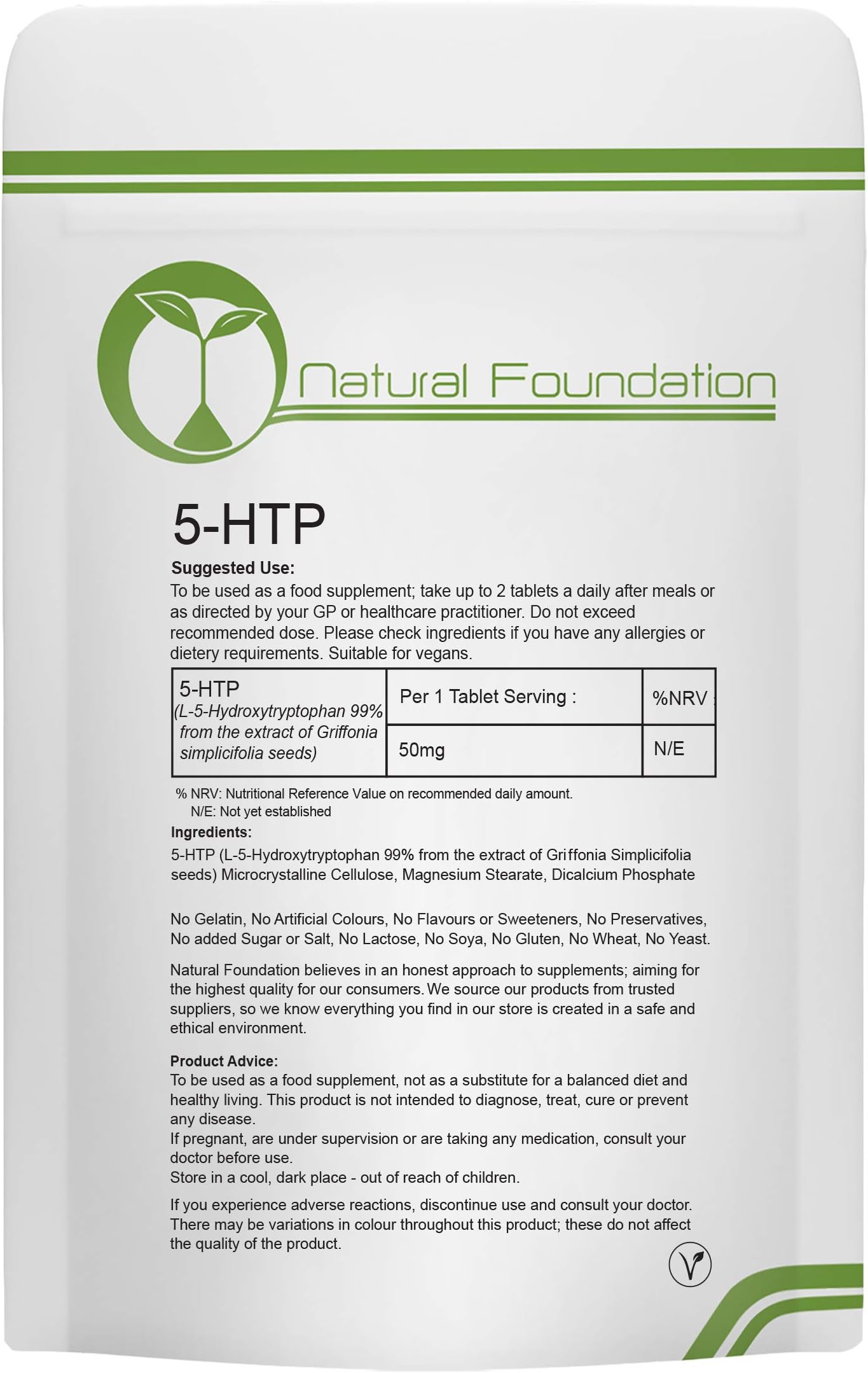 5-HTP 50mg Tablets Supplement for Sleep, Mood Appetite Control Insomnia Appetite Diet Weight Loss & Relaxation | Natural Foundation Supplements (30 Tablets)