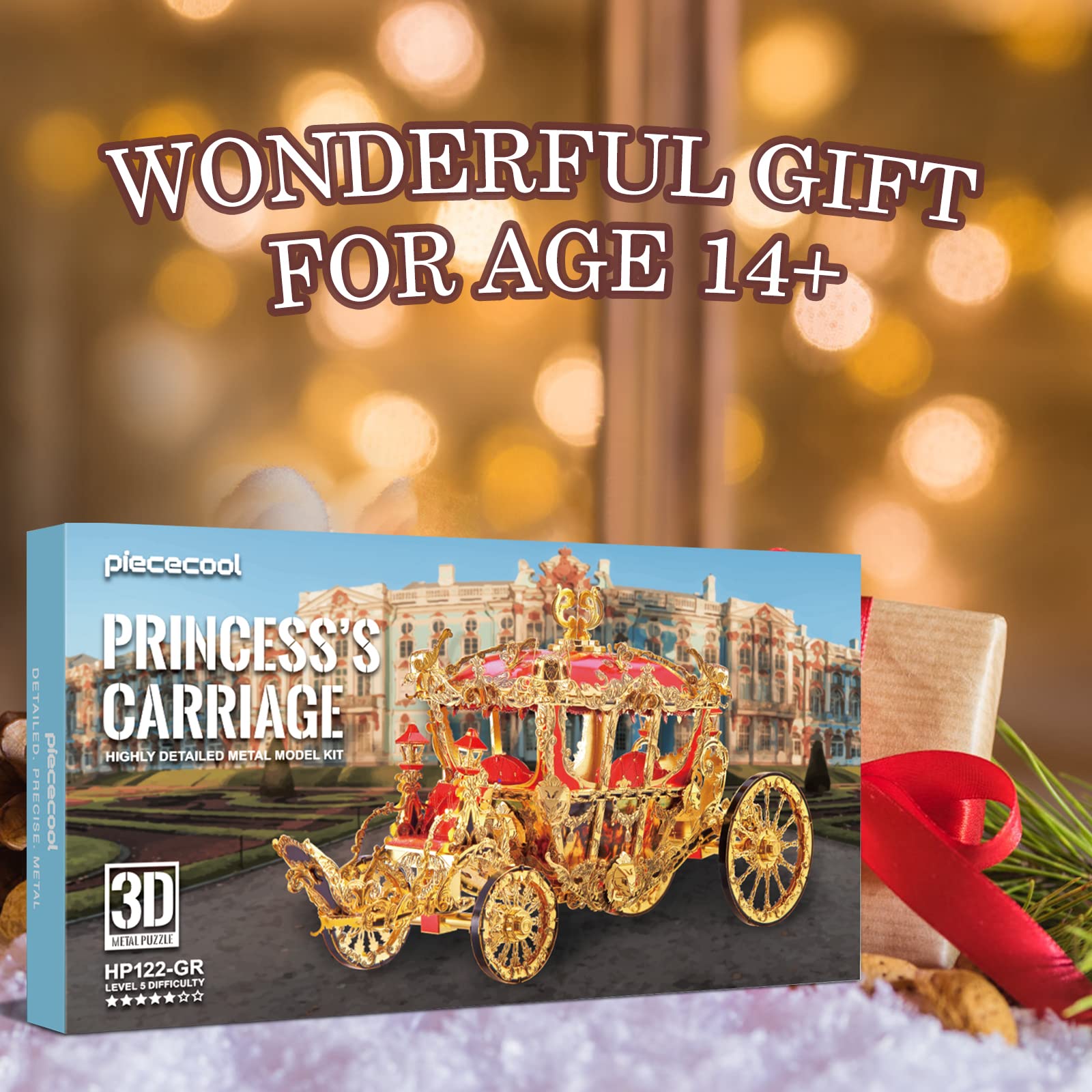 Piececool 3D Metal Puzzles for Adults, Princess Carriage Model Kits DIY Brain Teaser Puzzles 3D Metal Model Building Kits, Great Birthday, 216 Pcs