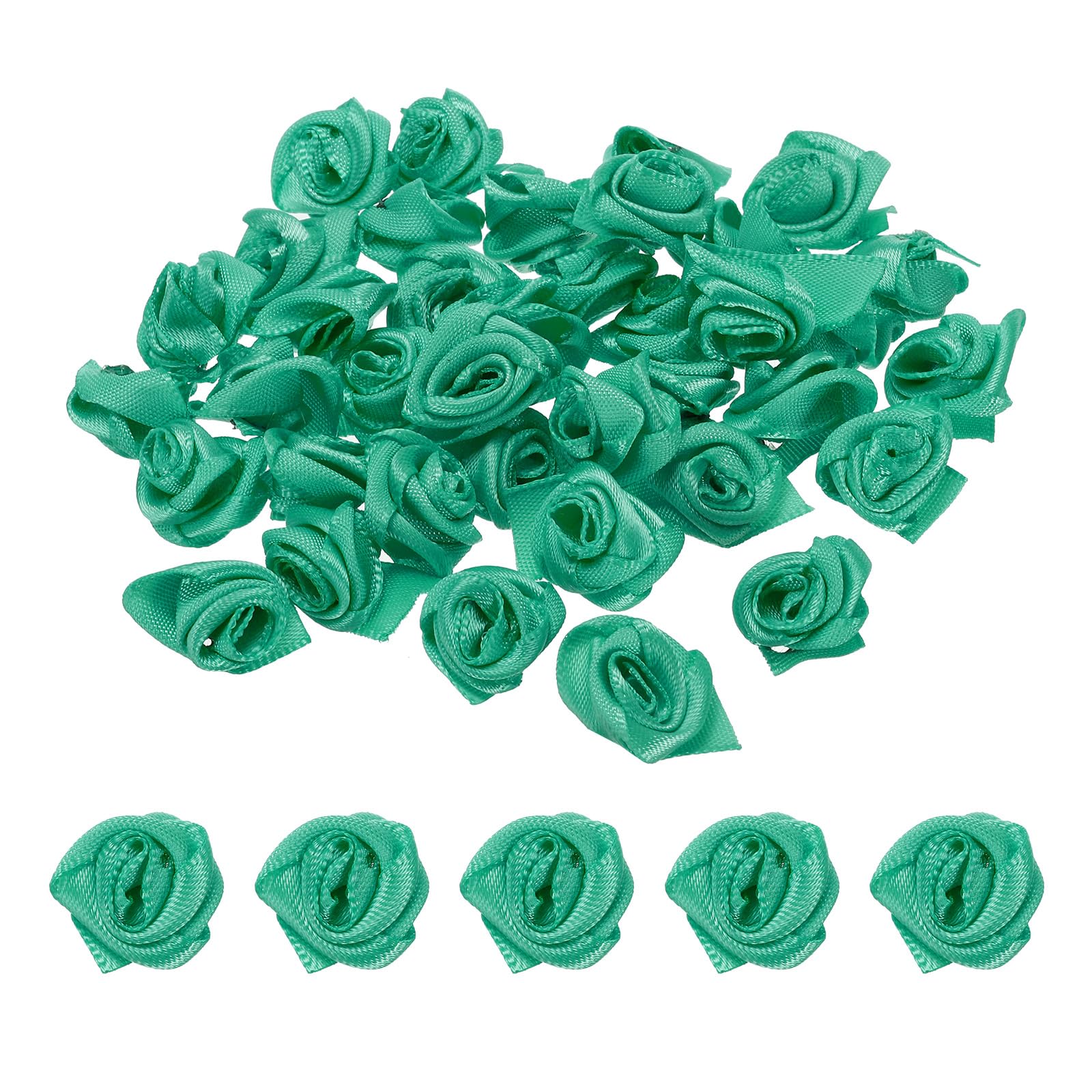 PATIKIL 0.6" Mini Satin Ribbon Roses, 50 Pcs Tiny Fabric Flowers Embellishments Rosettes Applique for DIY Crafts and Wedding, Turquoise — image 1