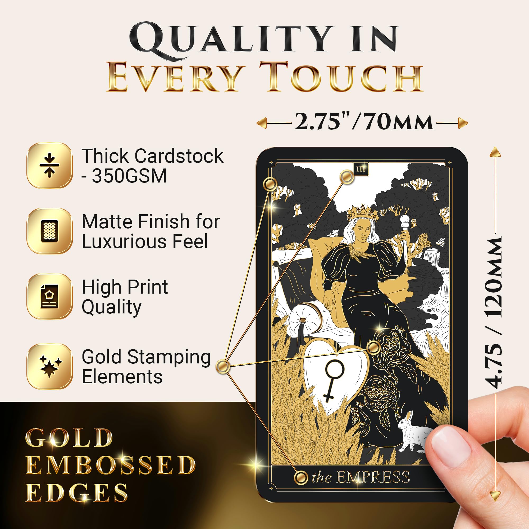 Wyspell Classic Tarot Cards with Guide Book - 78 Gold Cards for Beginners - Black Tarot Decks with Guidebook - Original Cards Deck with Guidebook