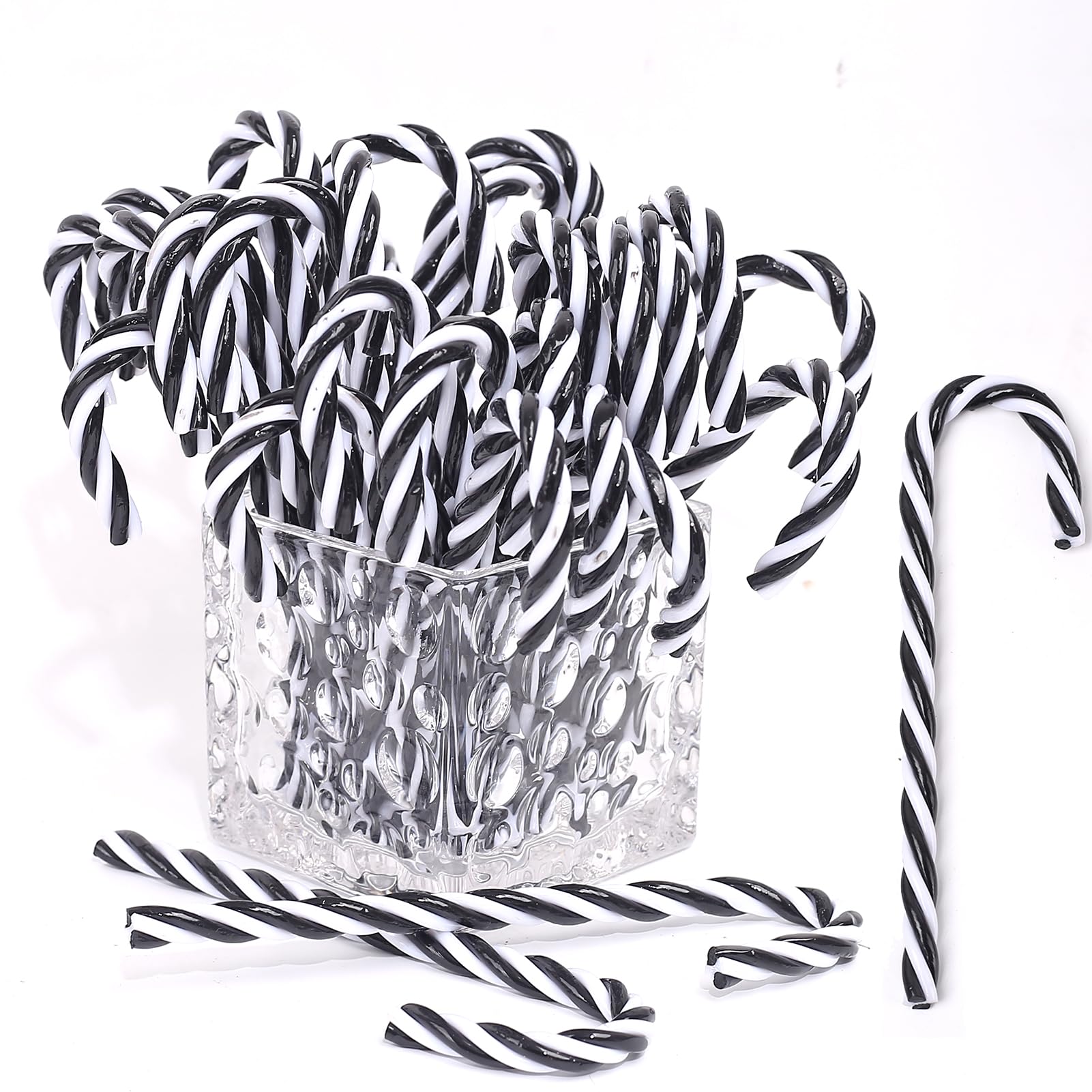 HERZWILD 32 x Black Christmas Tree Decorations Candy Canes for Hanging Christmas Decoration Pendant Candy Cane Ornaments Xmas Tree Hanging (Black, 15 cm (without Hole))